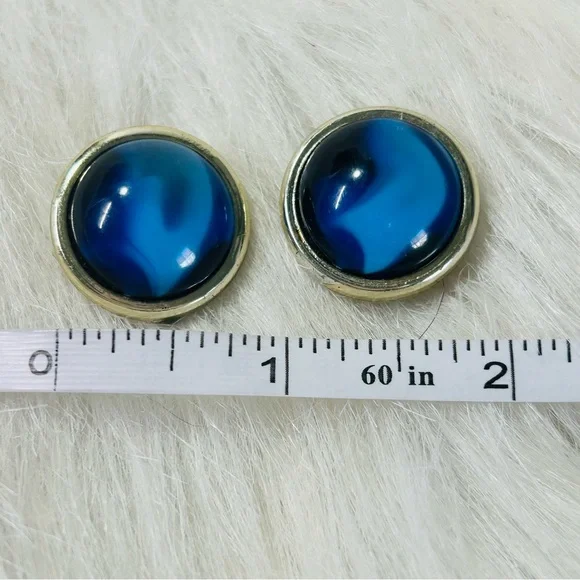 VINTAGE Blue Cabochon Clip On Earrings - Picture 6 of 6